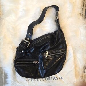 FRANCESCO BIASIA Black Leather Hobo Bag Purse